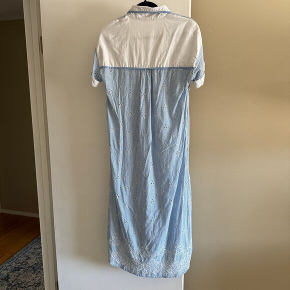 Anthropologie Cezzane Striped Eyelet Dress Loungewear Button Down Shirt Dress XS - Picture 6 of 12